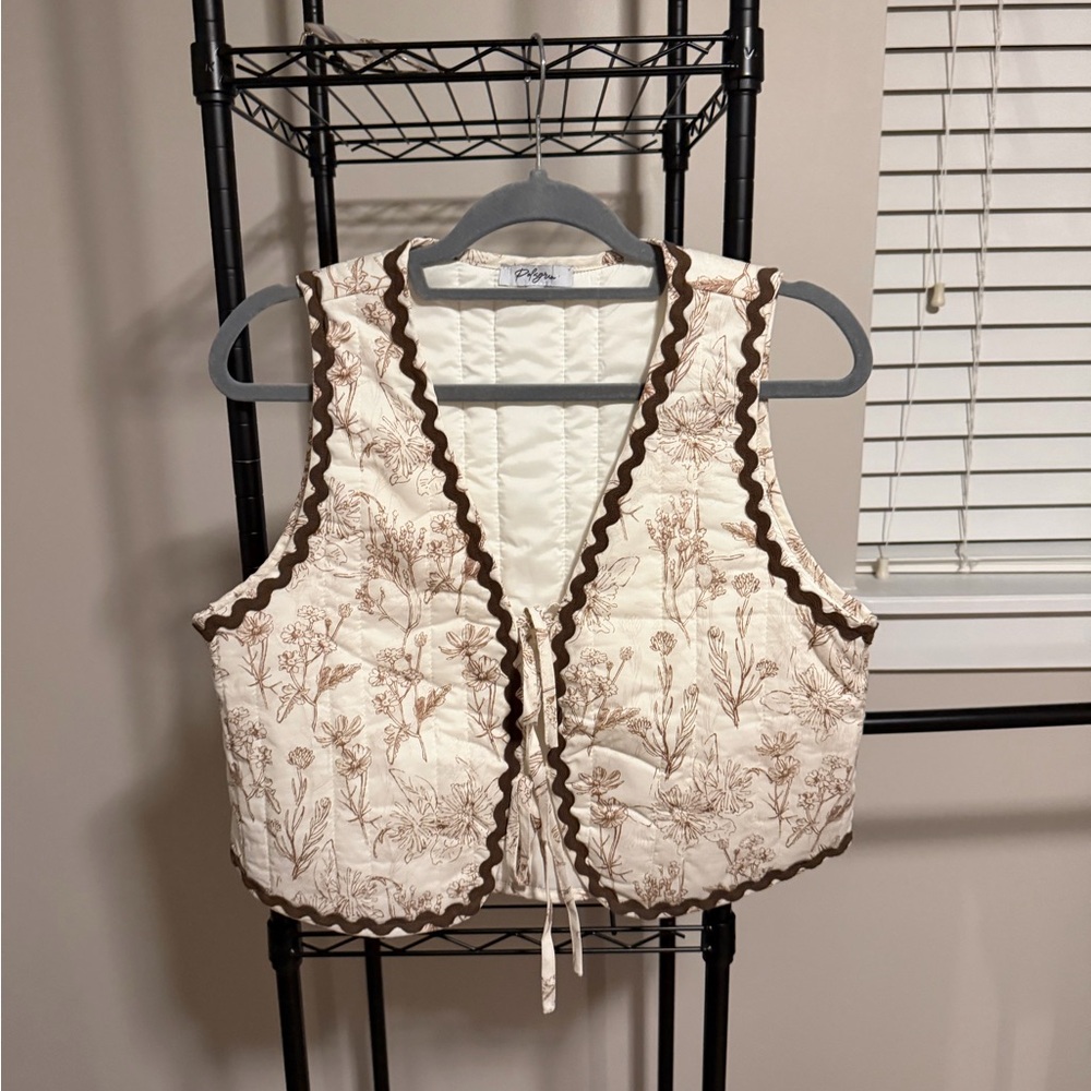 Polagram Cream and Brown Floral Tank Top